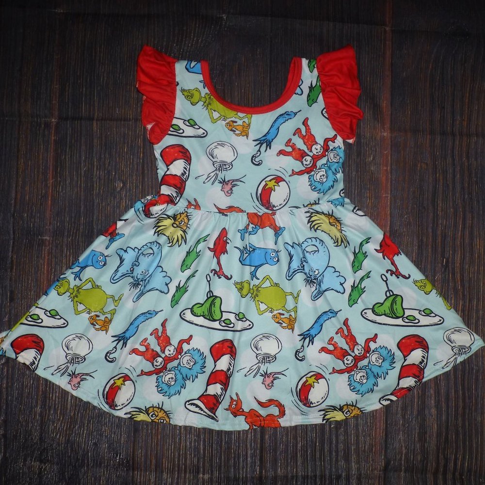 Boutique Dr Seuss Lorax Grinch Horton Cat in the Hat Sleeveless Dress